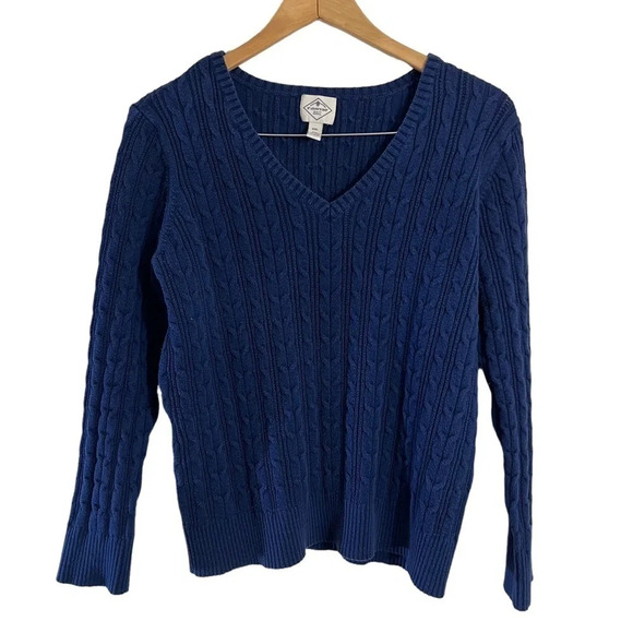 St Johns Bay Dark Blue Sweater XXL Cable Knit V Neck Long Sleeves Pullover Top - Picture 1 of 5